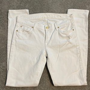 White denim distressed jeans